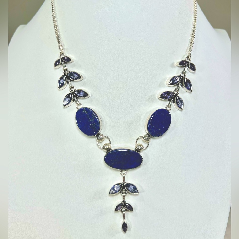 Lapis Lazuli Amethyst 925 Gemstone Necklace